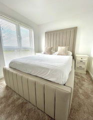 Cavendish Bedframe Full Setup Zoomed Out Side Corner View