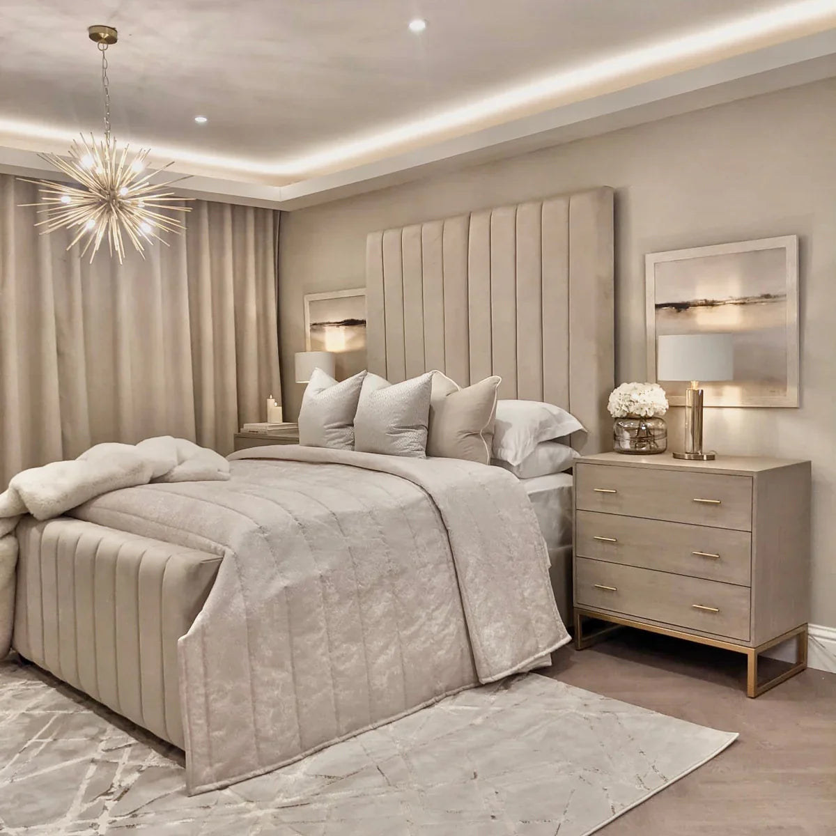 Serena Vanilla Panel Bed Full Setup Side View