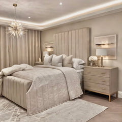 Serena Vanilla Panel Bed Full Setup Side View