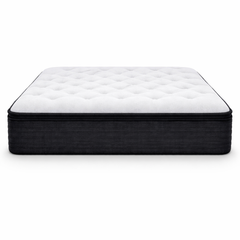 Mattress with white top and black sides on a white background